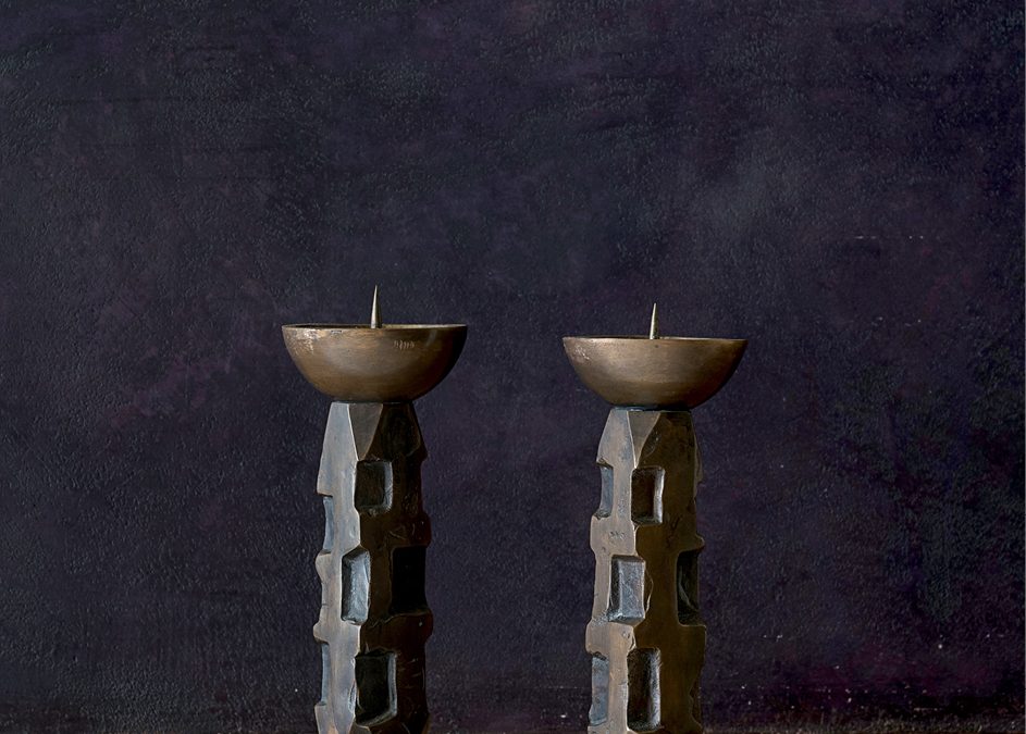 Brutalist Cast Bronze Candlesticks