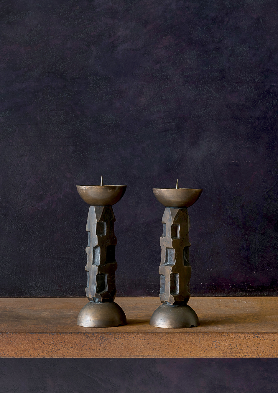 Brutalist Cast Bronze Candlesticks