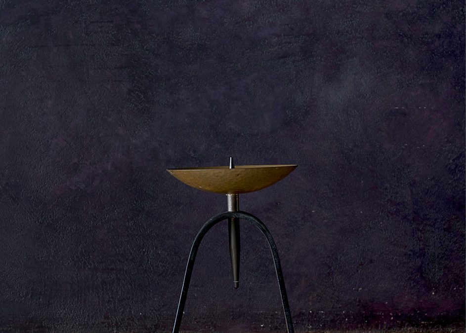 Candleholder—Steel & Hammered Brass